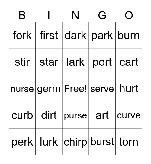 r controlled vowel BINGO Card
