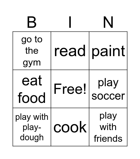 I like to... Bingo Card