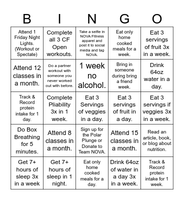 Nutrition & Accountability Bingo Card