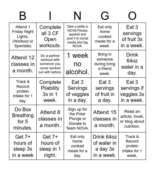 Nutrition & Accountability Bingo Card