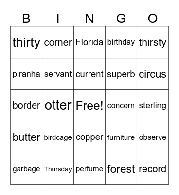 R Controlled vowels multisyllabic BINGO Card
