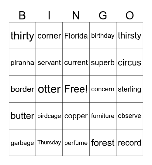 R Controlled vowels multisyllabic BINGO Card