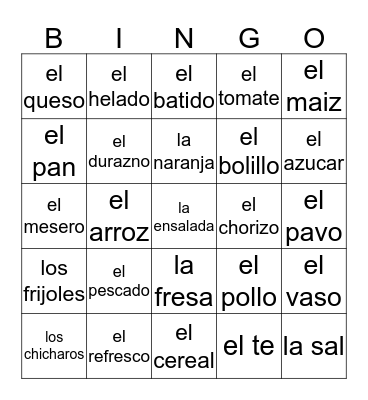 La Comida Bingo Card