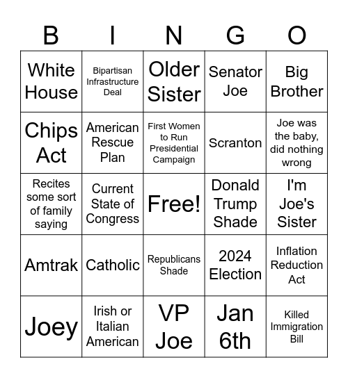 Biden School Bingo Card