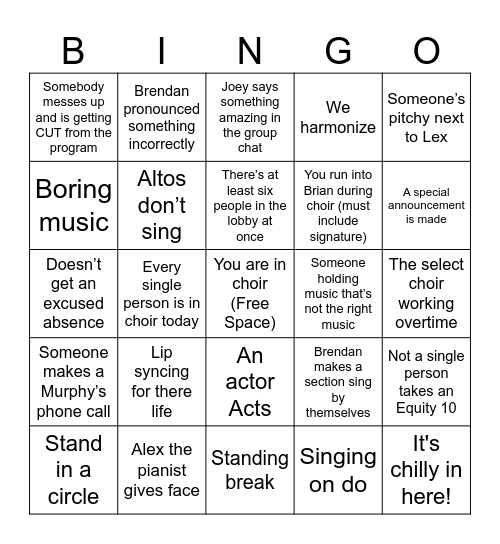 MT Choir Bingo Eleganza Extravaganza Bingo Card