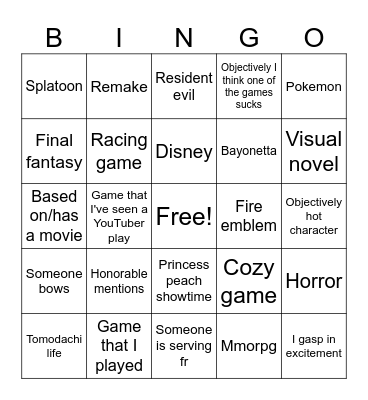 Nintendo direct 2024 Bingo Card