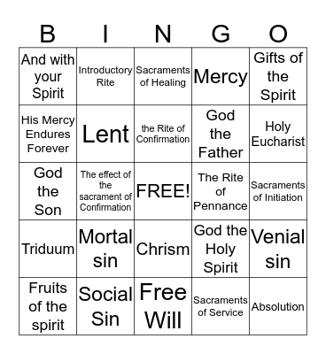 5th Grade REC Bingo Card