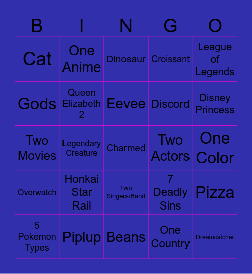 Rob vs Alix Bingo Card