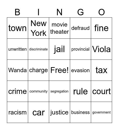 Long Road To Justice Bingo Card