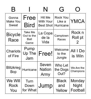 Stadium Songs Bingo Card