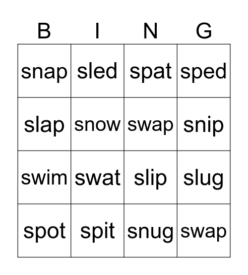 S-Blends Bingo Card