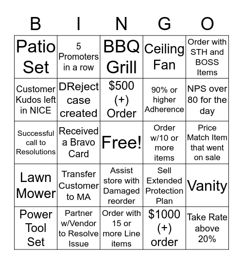 Team Palmer Bingo Card