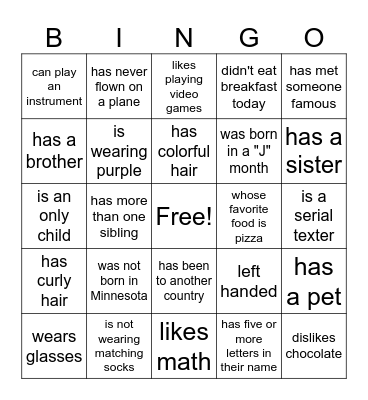 Find Someone who... Bingo Card