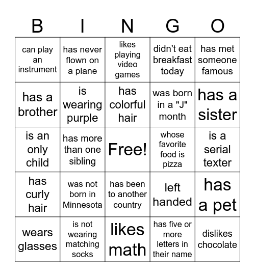 Find Someone who... Bingo Card