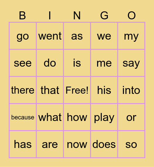 Cite Word Bingo Card