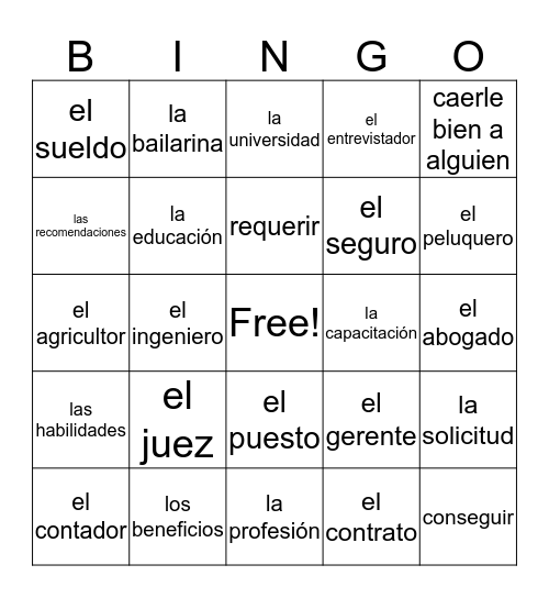 En Español II U6E1 and U6E2 Bingo Card