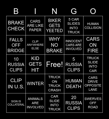 PEOPLE CAN'T DRIVE Bingo Card