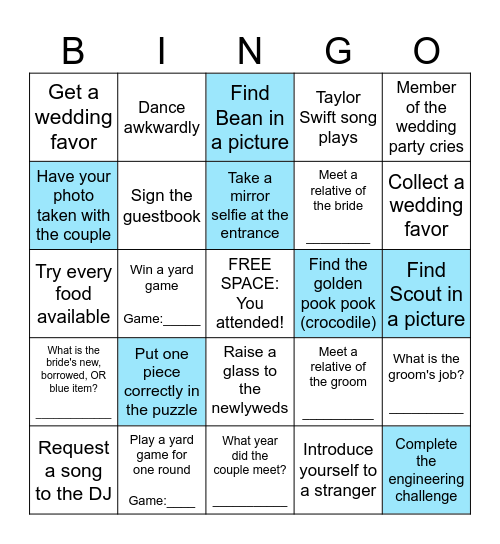 Wicker-Staalsen Wedding Bingo Card