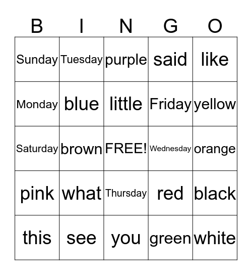 SIGHT WORDS Bingo Card