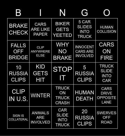 PEOPLE CAN'T DRIVE Bingo Card