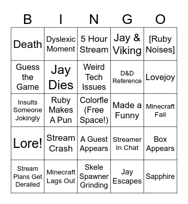 RUBINGO (Rubyco Bingo) Bingo Card