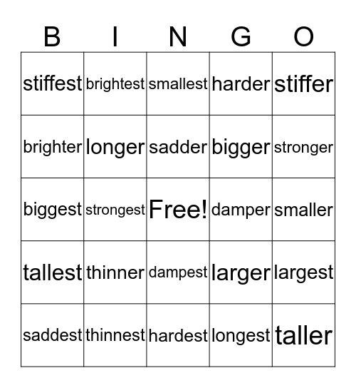er and est Bingo Card