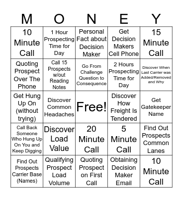 Prospecting Bingo Card