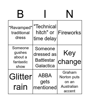 Eurovision 2016 Bingo Card