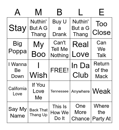 90's & 2000's R&B Hip Hop Bingo Card