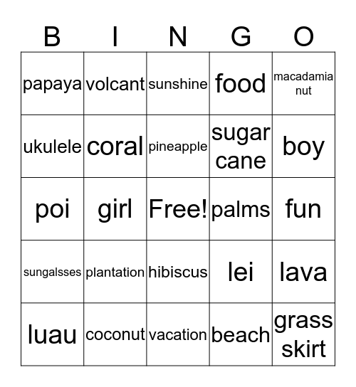 HAWAII Bingo Card