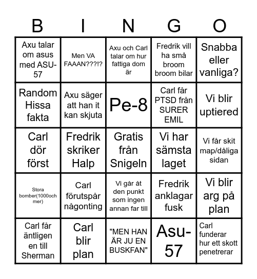 Warthunder me carl o farsan Bingo Card