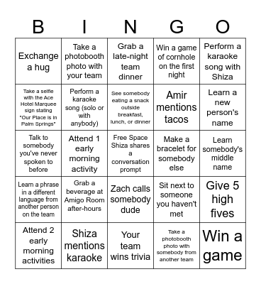 Our Place Bingo Card