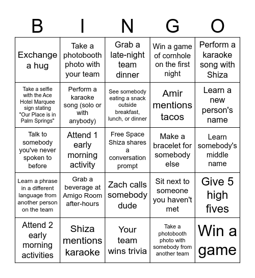 Our Place Bingo Card
