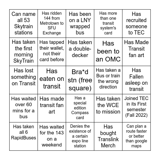 TEC bingo II Bingo Card