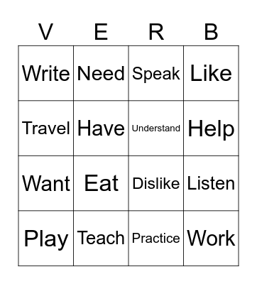 Verb Bingo Card