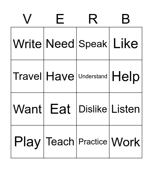 Verb Bingo Card