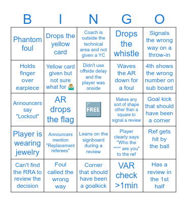 Replacement Referees Bingo Card