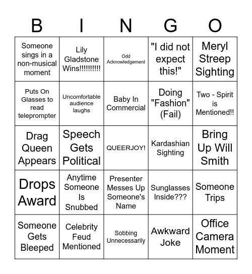 AWARD SHOW BINGO Card