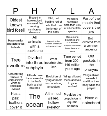 Invertabrate and Bird Bingo Card