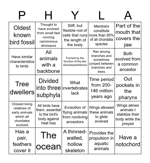 Invertabrate and Bird Bingo Card