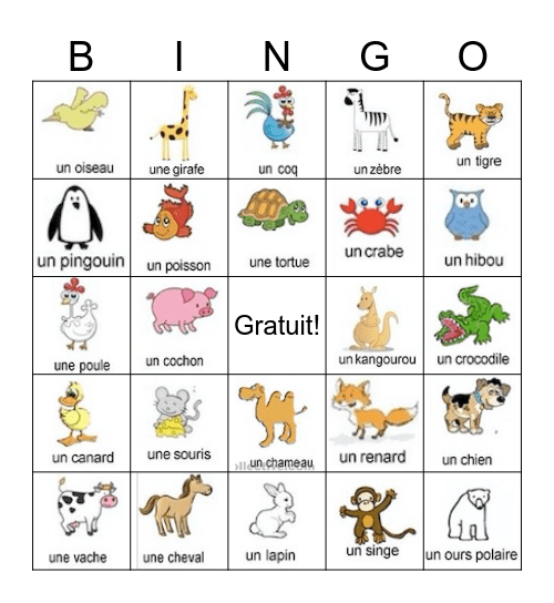 Les animaux Bingo Card