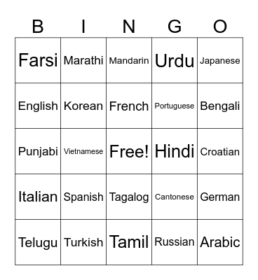 Language Bingo Card