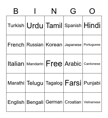 Language Bingo Card