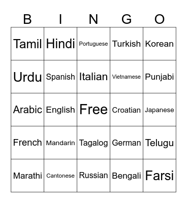 Language Bingo Card