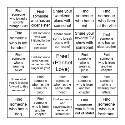 Sisterhood Bingo Card