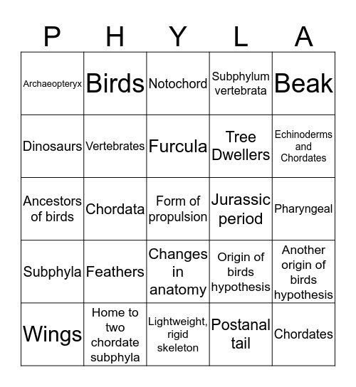 Invertebrate and Bird Bingo Card