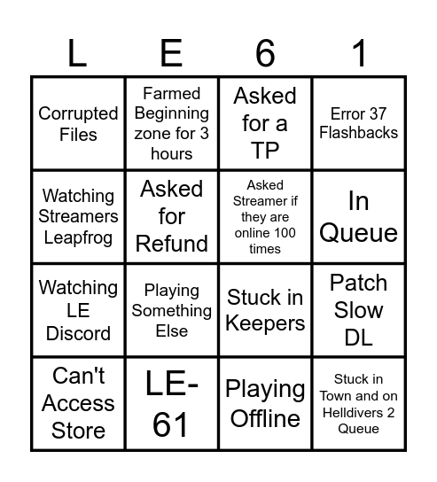 Last Epoch 1.0 Launch Bingo Card