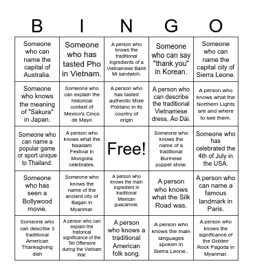 International Clulb Bingo Card