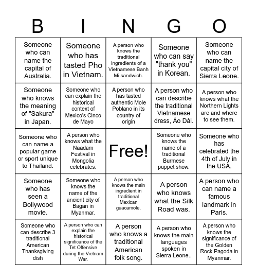 International Clulb Bingo Card