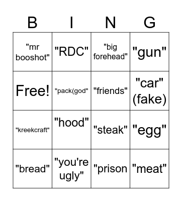 YKM Master Diss Track Bingo Card